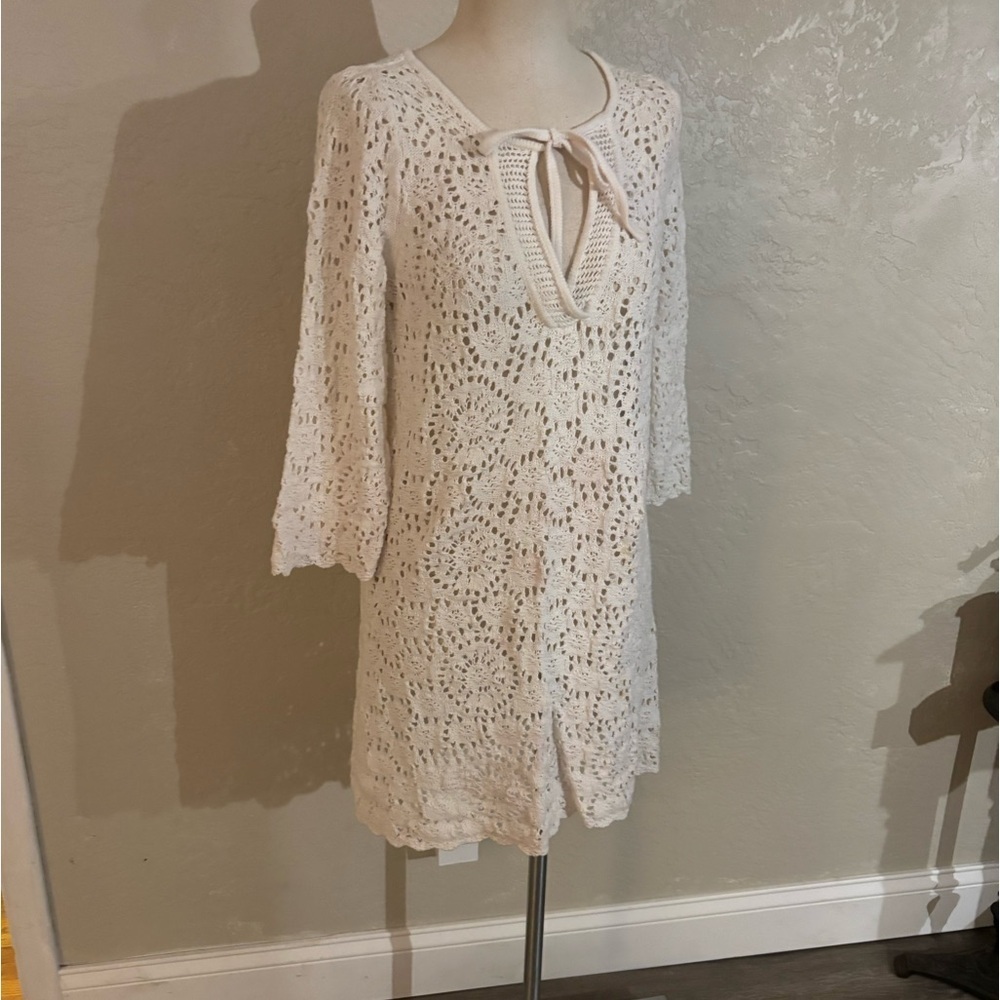 A.n.a Cream Crochet Tunic Dress/ Coverup Sz M